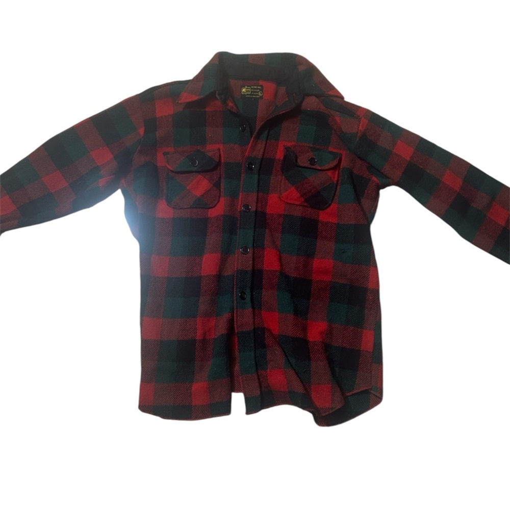 Vintage 70s K-Mart Red Black Plaid Flannel Wool Nylon Blend Shacket Size Large